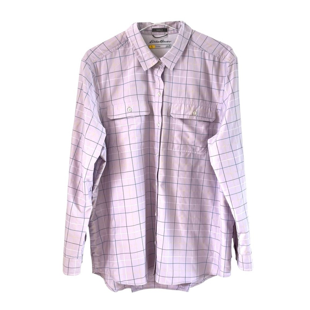 Eddie Bauer Travex Shirt Womens XL Purple Grid Excellent Vented Hiking Travel